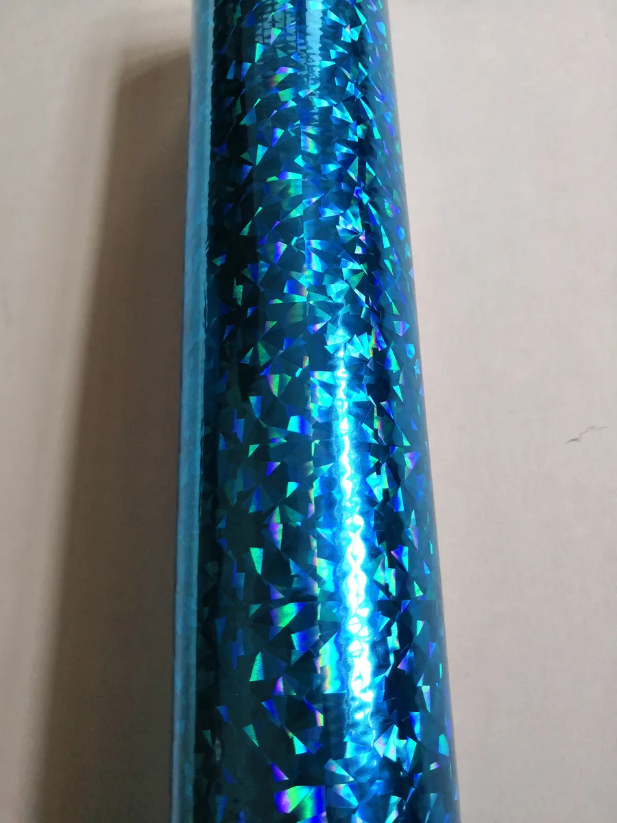 Holographic foil lake blue color  pattern broken glass hot stamping on paper or plastic 64cm x 120m