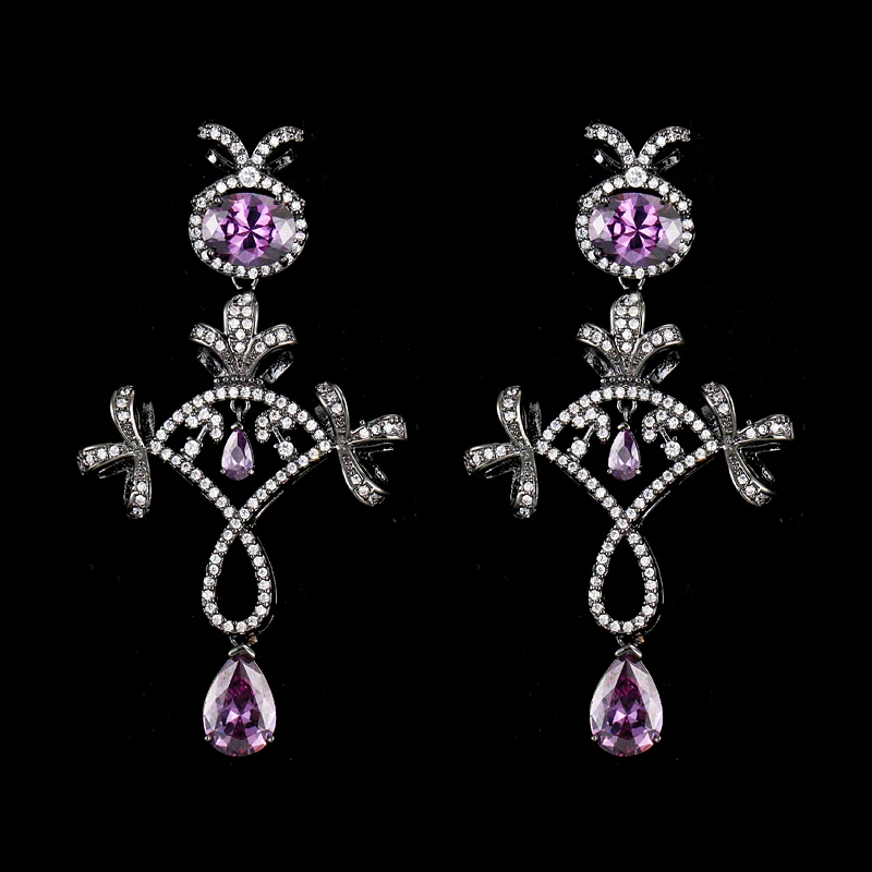 EMMAYA Fashion Luxurious Unique Micro Paved Blue Purple CZ Crystal Drop Earrings for Women Charming Wedding Jewelry
