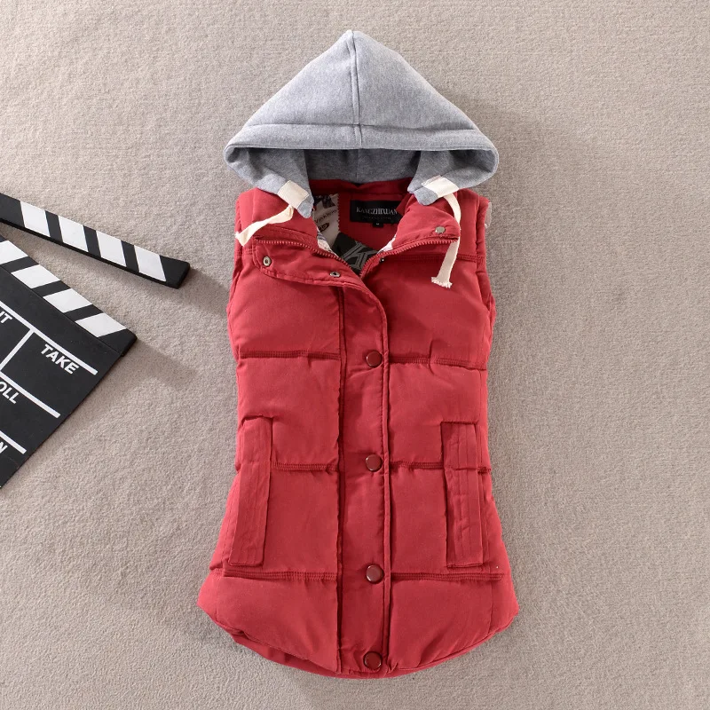 

M-6XL Winter Female Women Winter Vests Sleeveless Hooded Jackets Coat Casual Lady Zipper Vest Waistcoat Women With Hooded pocket