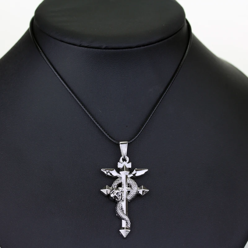 dongsheng Fullmetal Alchemist Edward Necklace Elric\'s Flamel Cross Symbol Pendant With Rope Chain