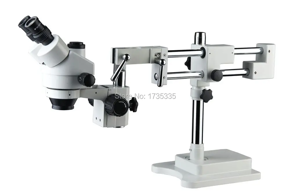 microscope world SZM-45T-STL2 7X-45X Trinocular Stereo Zoom Microscope with Double Arm Boom Stand