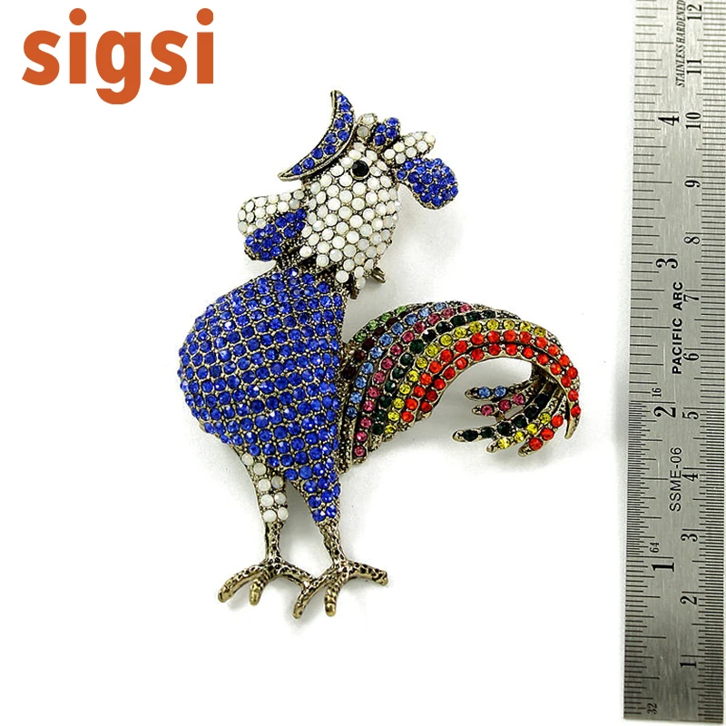 3 .5 H x 2 14.25 W inches Rooster Brooches Big Chicken Brooch Pins, Blue Rooster Cork Brooch