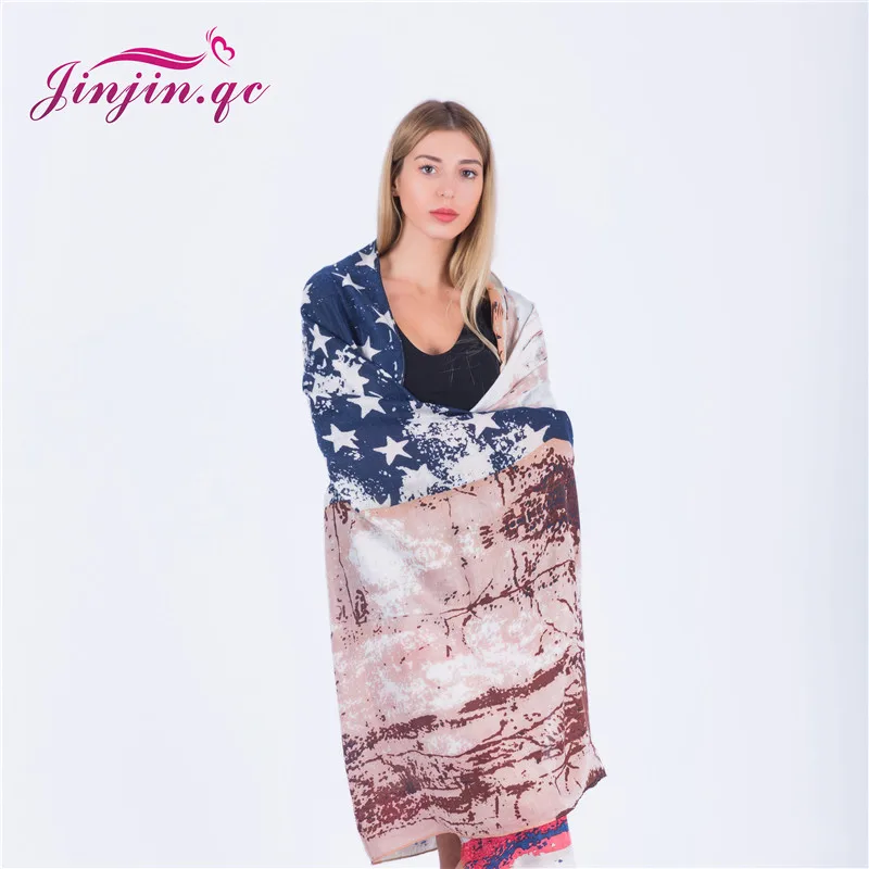 

Jinjin.QC Womens Five Star Print Scarf Flag Scarves and Wraps Big Size Pashmina Beach Sunscreen Shaewls Fashion Echarpe Femme