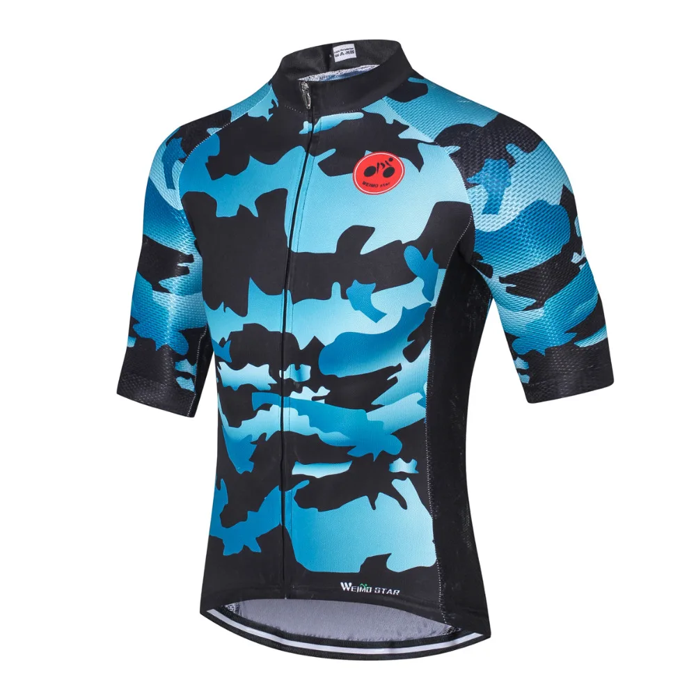 Weimostar Mens Camouflage Blue Cycling Jersey MTB Short Sleeve Bicycle Half Sleeve Bike Shirt S-XXXL