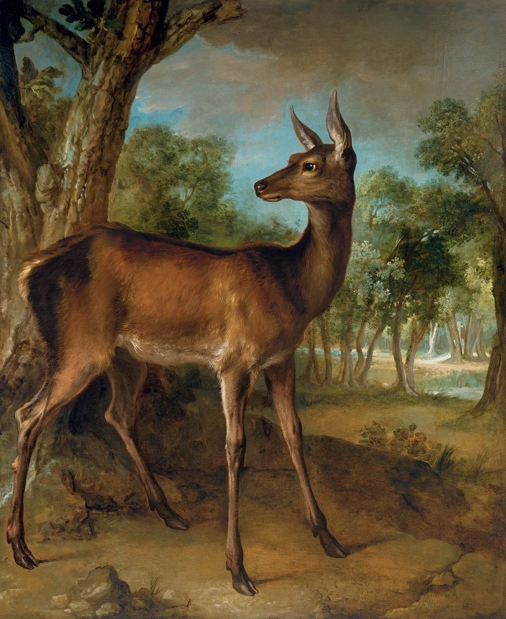 

100% handmade oil painting on linen canvas,The watchful doe by Jean-Baptiste Oudry,ANIMAL,Museum quaity