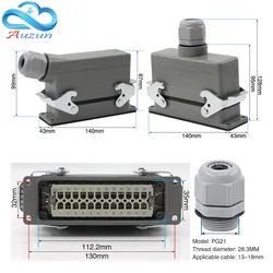 Rectangular H24B - HE - 024-1 heavy duty connectors 24 pin  line 16 a500v screw feet of aviation plug on the side