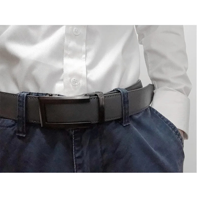 Ceinture en cuir véritable pour homme, sangle en métal, automatique, noir, gris, environnement de luxe, qualité supérieure, marque célèbre, 3.5cm