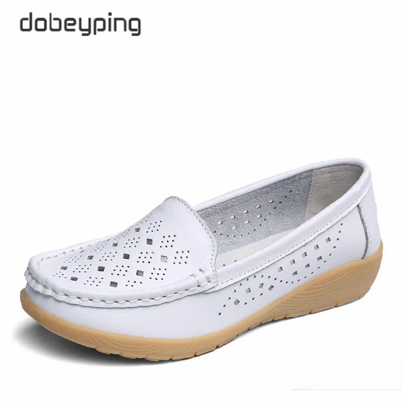 dobeyping New Genuine Leather Women Flats Cut-Outs Shoes Woman Hollow Summer Women\'s Loafers Moccasins Female Shoe Size 35-41