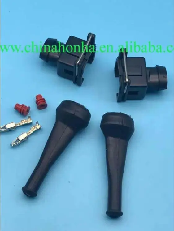 

FREE shipping 10 pcs 2 pin Junior Power (mini timer)Plug With Rubber Boot Injector Connector Rrepair Kits(EV1 Style)