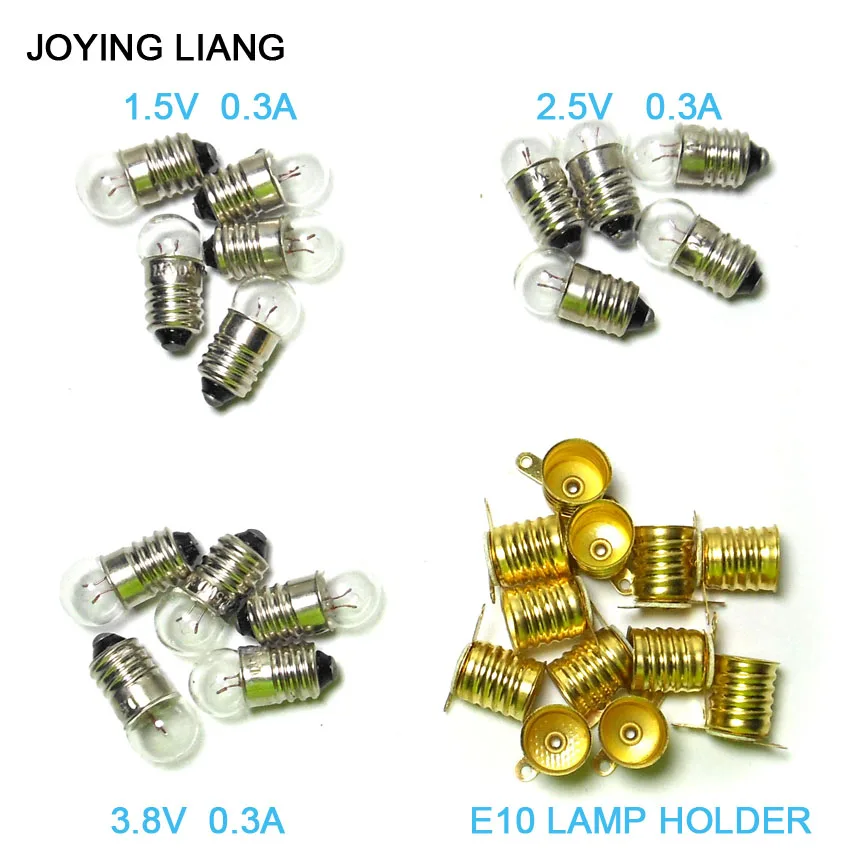 JOYING LIANG Mixed PACK 1.5V /2.5V / 3.8V 0.3A Light Beads Student Physical Electric Experiment Mini Lamp Small Bulb + Holder