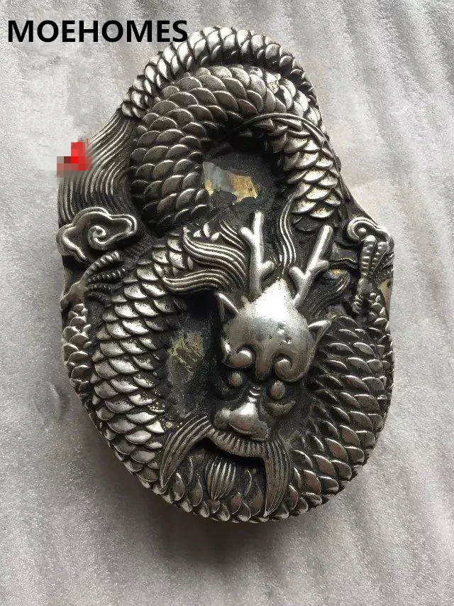 

Chinese ancient Tibet silver dargon statue Ink-Chinese calligraphy tool metal crafts home decoration