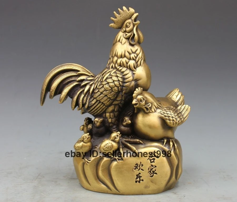 

Chinese Fengshui Bronze Copper Zodiac Mother and child Cock rooster Statue 25cm