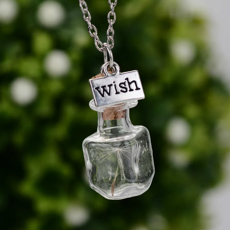 Natural Dandelion Seeds In Drift Bottle Pendant Necklaces Women Girls Wish Charms Choker Jewelry Wedding Party Gift