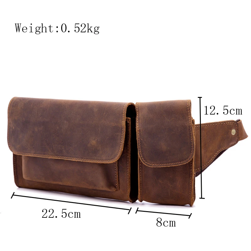 Male Waist Bags Genuine Leather Men Fanny Pouch Crazy Horse Vintage Belt Hip Chest Bag Sling Pack for Travel Mobile Phone Money