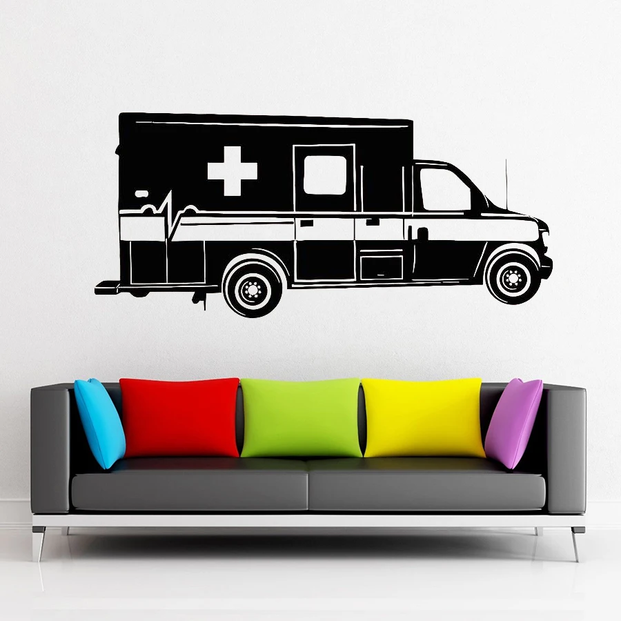 Ambulance Car Wall Decal Medicine Mural Vinyl Stickers Window Wall Decals Bedroom Home Decoration Self Adhesive Wallpaper D377