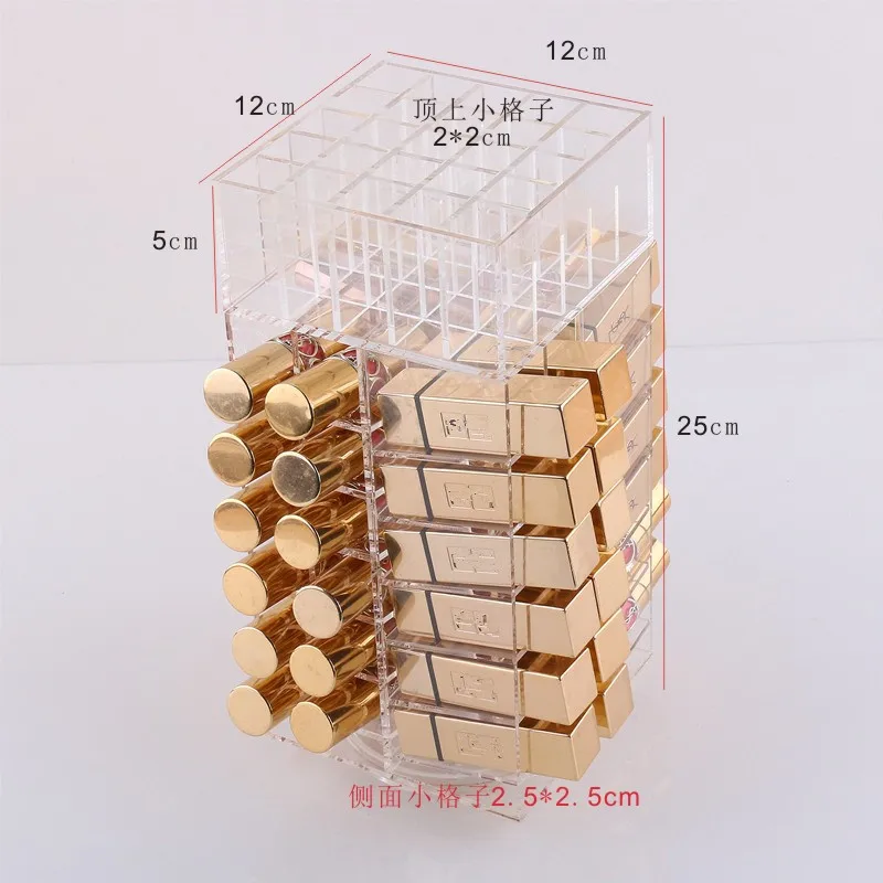 High Capacity Rotating Acrylic Makeup Organizer Storage Case Lipstick Holder Boxes Rotating Lip Gloss Organizer Display Boxes