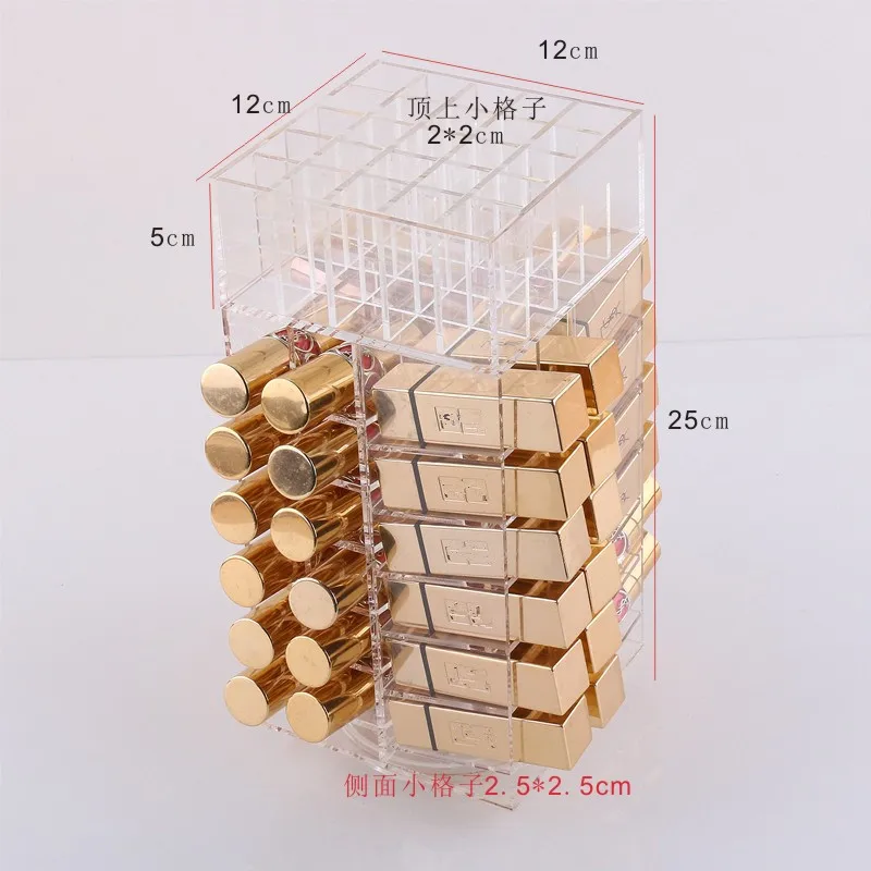Imagem -05 - Organizador de Maquiagem Acrílica Rotativa de Alta Capacidade Estojo de Armazenamento Suporte de Batom Caixas Rotativas de Brilho Labial Organizador de Exibição