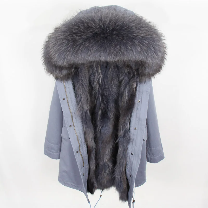 MAOMAOKONG-abrigo de invierno con Cuello de piel de mapache Natural para mujer, chaqueta ajustada, Parkas, ropa femenina