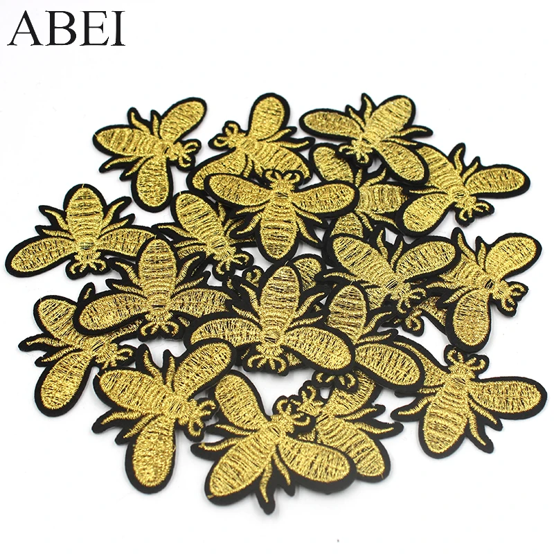 10pcs/lot quality Embroidered Gold Insect Patches Iron On Fashion Clothes Backpack Jeans Stickers Diy Sewing Animal Appliques