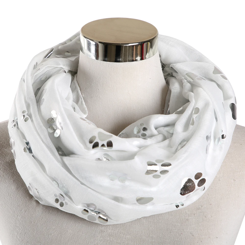 FOXMOTHER New Fashion Blue Grey White Color Foil Sliver Cat Dog Paw Scarf Snood Ring Infinity Scarf Women Ladies