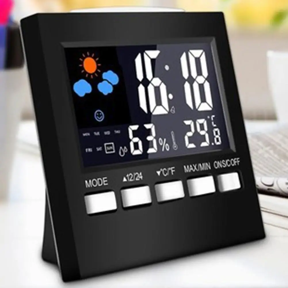 1pc Display digitale intelligente Stazione meteorologica Allarme Calendario/Funzione orologio Termometro Misuratore di umidità della temperatura