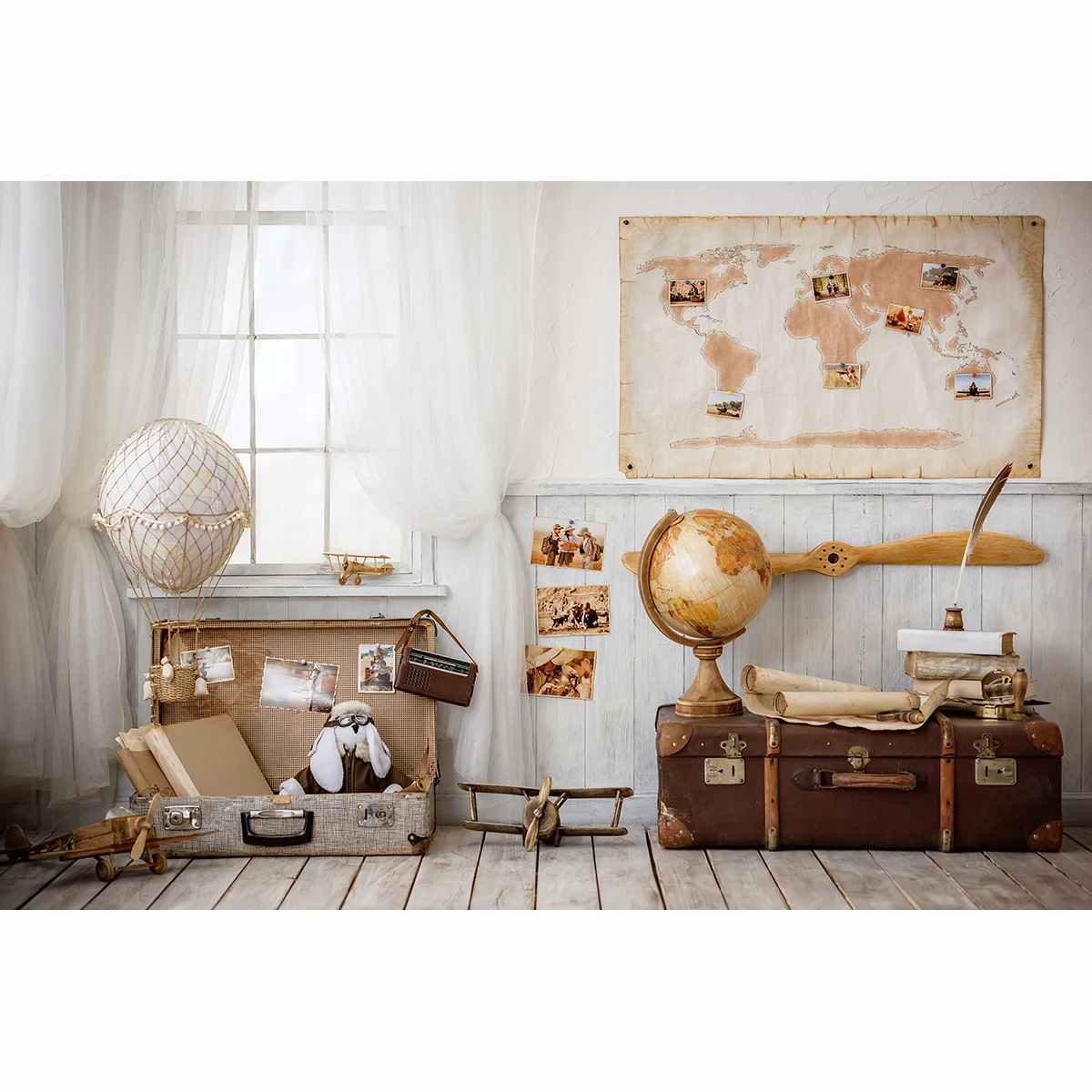 Funnytree backdrop for photographic studio Adventure wood room travel toy kid map photo studio professional background