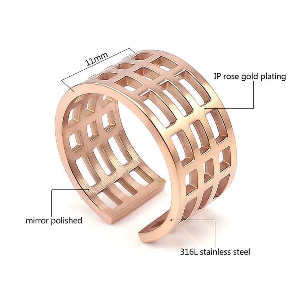 New Fashion 316L Stainless Steel Shiny Rings Hollow Line Band Personality for Men and Women Jewelry Girls Boys Ring Size 6-9