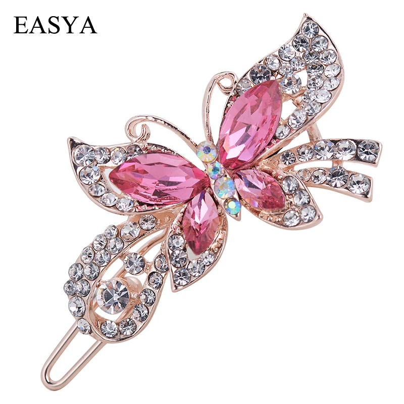 EASYA Mutlicolor Elegant Rhinestone Butterfly Barrettes Hair Clips Amazing Crystal Hair Pins For Women And Girls