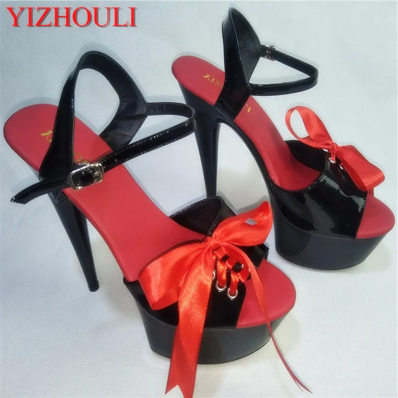 promotion Sweet Princess Style 15cm Open Toe High Heel Platform Shoes 6 inch sexy Dance Shoes red strappy sandals