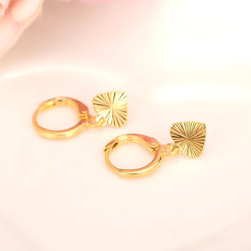 Gold Color Cute Heart Drop Earrings Women/Girl Lovely Trendy Jewelry For African/Arab/Middle Eastern Kids Children Best Gift