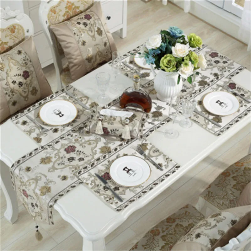 SBB European luxury classical  embroidered table flag silk like Table Runner Tablecloth Embroidered Table Runners Dinner Mats