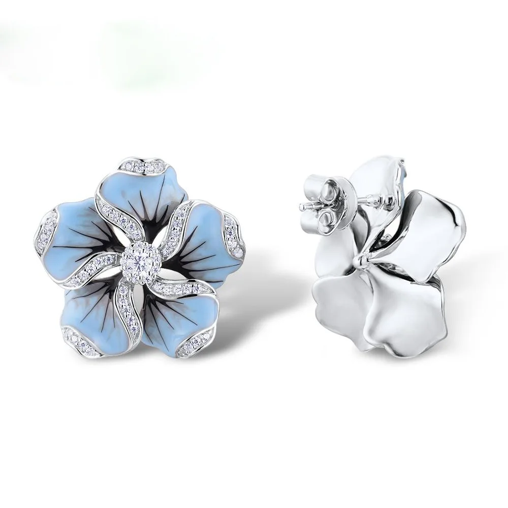 New Elegant Ladies Shiny Zircon Crystal Blue Lotus Tree Stud Earrings Wedding Jewelry Gifts image 2