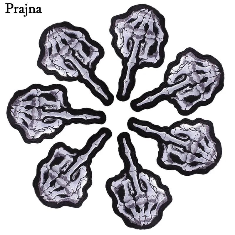 Prajna 10 Skull Fingers Patches Black Biker Ironing Stickers Punk Embroidered Jacket Rock Man Ornament Cheap Stripes On Clothing