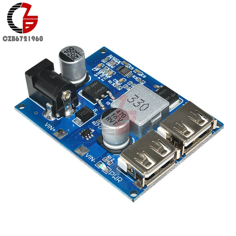 DC-DC Step Down Power Supply 12V to 5V 5A LM2596S Voltage Regulator Step-Down Buck Converter Dual USB with Acrylic Case