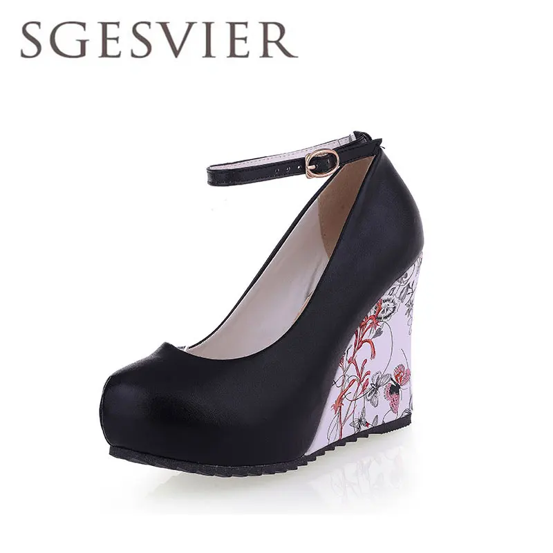 SGESVIER Women Pumps 2017 New Autumn Sweet Fashion Wedges Buckle shallow mouth Shoes High Heel  Platform Women Shoes  OX051