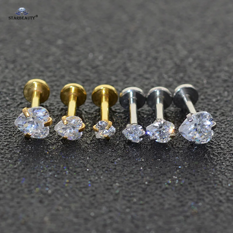 Starbeauty 1pc 16Gx6/8mm 3/4/5mm Heart Gem Nose Ring Ear Nose Piercing Nariz Labret Lip Helix Piercing Tragus Earring Jewelry