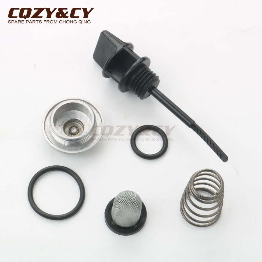 Scooter moped atv oil dipstick with o-ring & oil cover & spring & oil filter for Kymco Agility 50 Filly Super 8 Vitality 50cc 4T