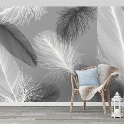 Nordic Style Black And White Feather Mural Wallpaper 3D Abstract Art Living Room Bedroom Home Decor Wall Papers Papel De Parede