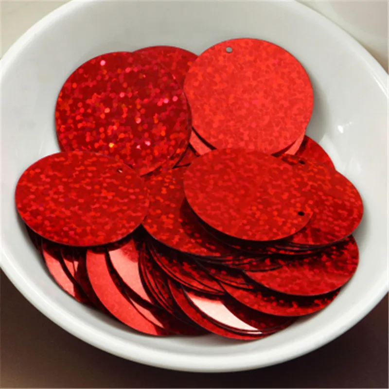 Large Round 40mm 50mm Sequins PVC flat Sequin Paillette sewing Hologram Sequins wedding craft with 1 Side Hole Laser colors 30g