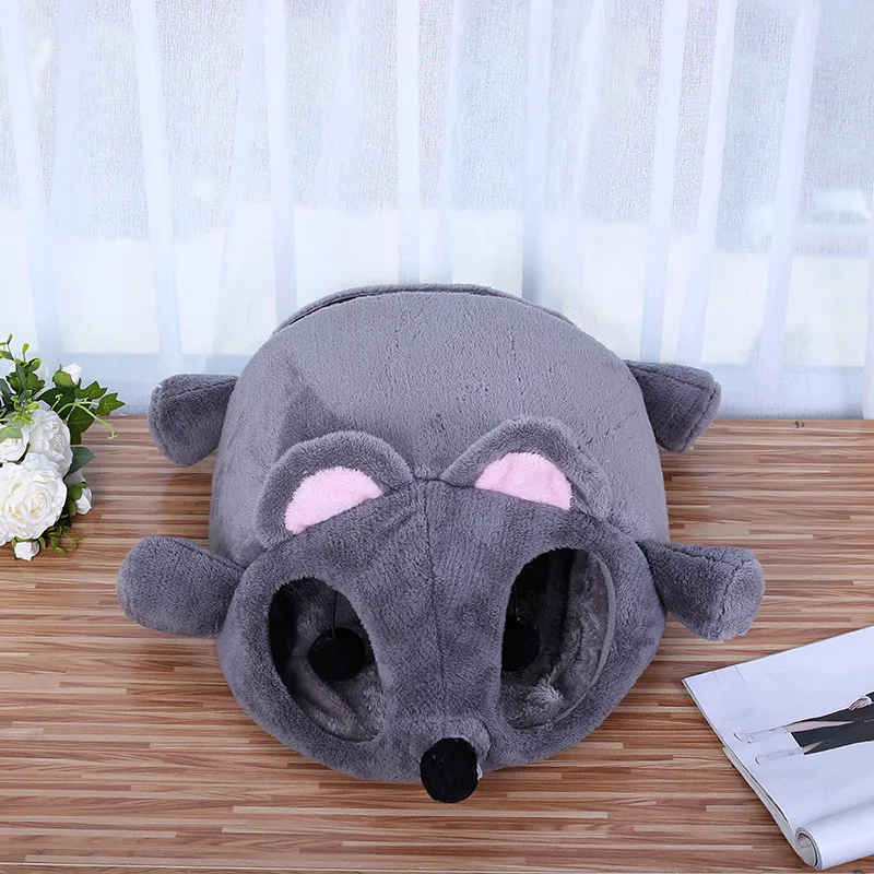 Funny Grey Mouse Shape Pet Cat Kitten Bed Mat For Small Cats Dogs Cave Bed Removable Cushion Waterproof Bottom Pet Cat House Bed