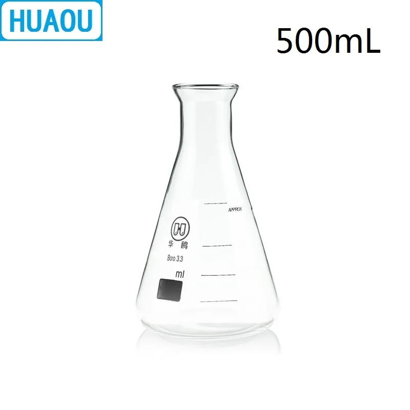 

HUAOU 500mL Erlenmeyer Flask Open Horn Bell Mouth Narrow Neck Borosilicate 3.3 Glass Conical Triangle with Graduaition