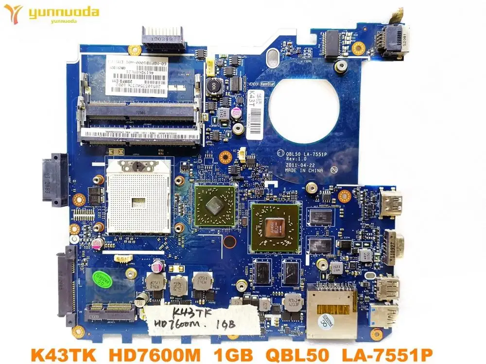 Original for ASUS  K43T laptop  motherboard K43TK  HD7600M  1GB  QBL50  LA-7551P  tested good free shipping