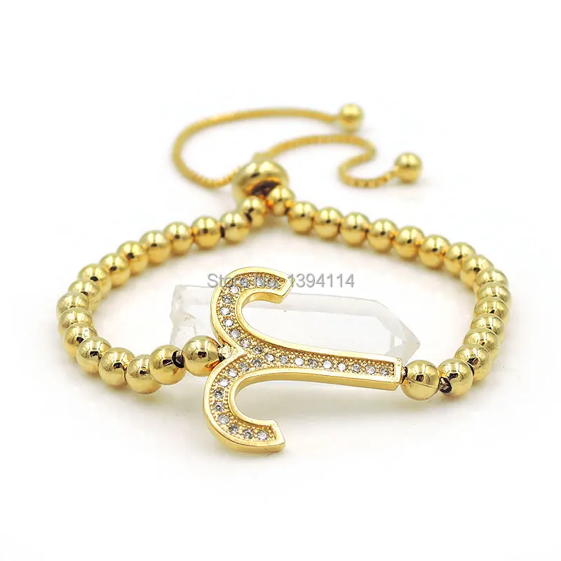 20x20x2mm Micro Pave Clear CZ Aries Symbol Connector Bracelet Gold Or Silver Plated