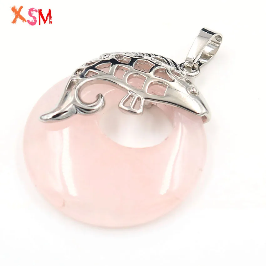 xinshangmie Stylish Natural Stone Amethysts Rose Quartzs Rock Crystal handmade Inlaid Carp Pendant Necklace Women Charm Jewelry