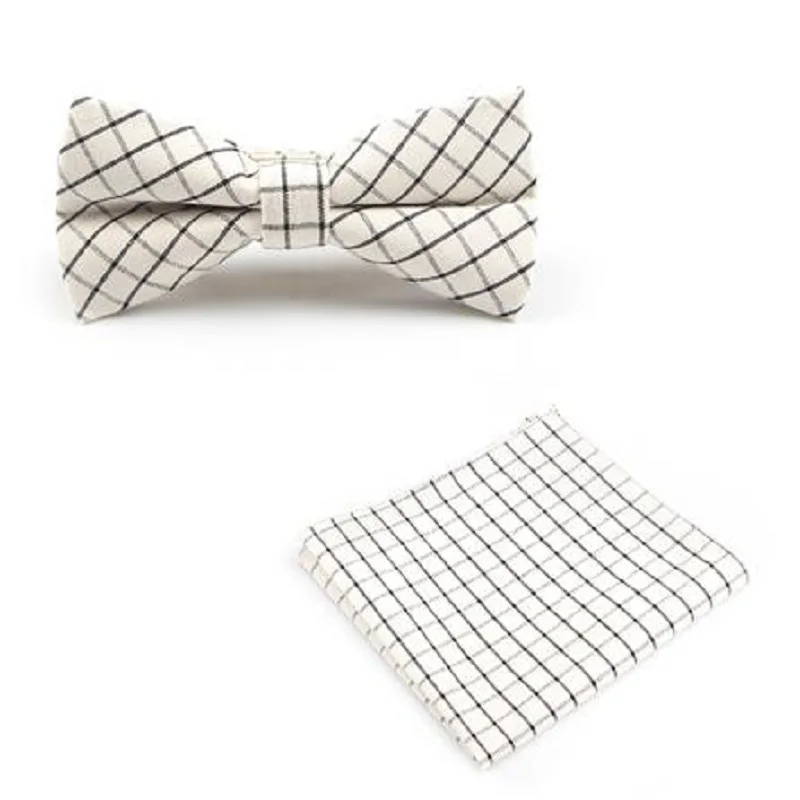 2019 men neck tie set bow ties butterfly pocket square stripe plaid Handkerchief cotton party gift business