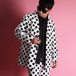 Hot New Mens Black And White Polka Dots Classic Suits Loose Suit Nightclubs Casual Blazers Men Dresses Tides Fashion Ninth Pants