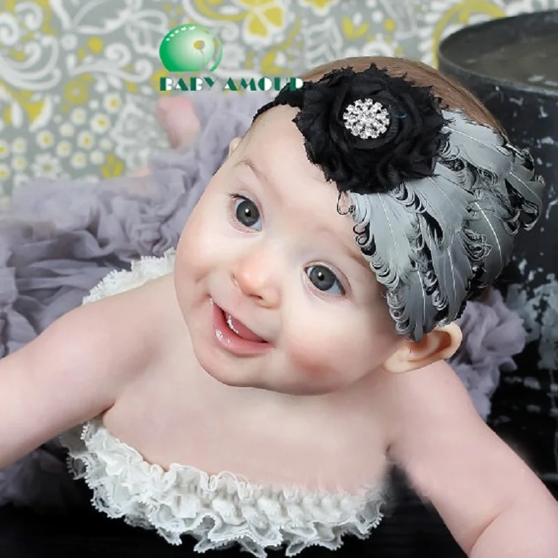 Hooyi Feather Baby Girls Hairbands Newborn Headwear Fashion Children Headbands Bandanas Elastic Hair Bands Hair Ribbons Tiaras