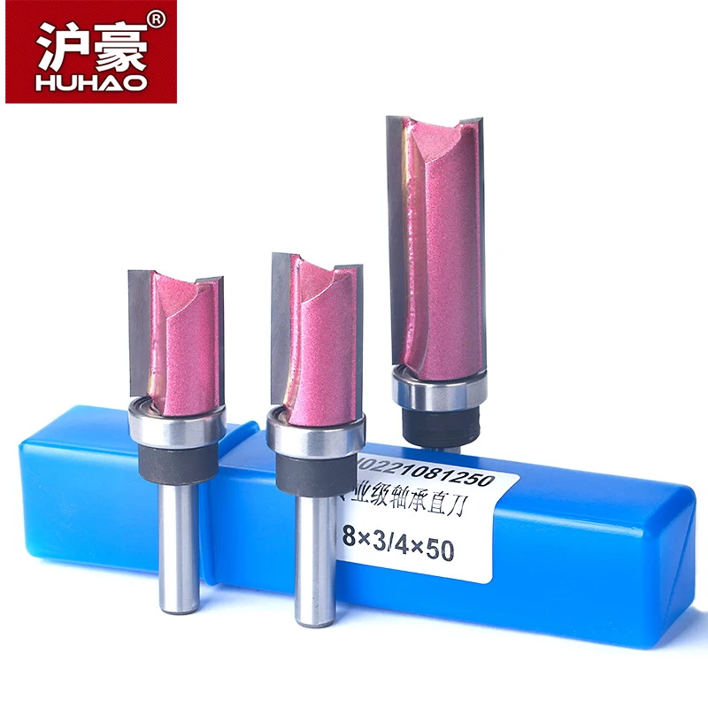 HUHAO-Rolamento Flush Trim Router Bit para Madeira, 8mm Shank, Bit reto, Tungstênio, Carpintaria, Fresagem, Corte, CNC Cutter Tool, 1Pc