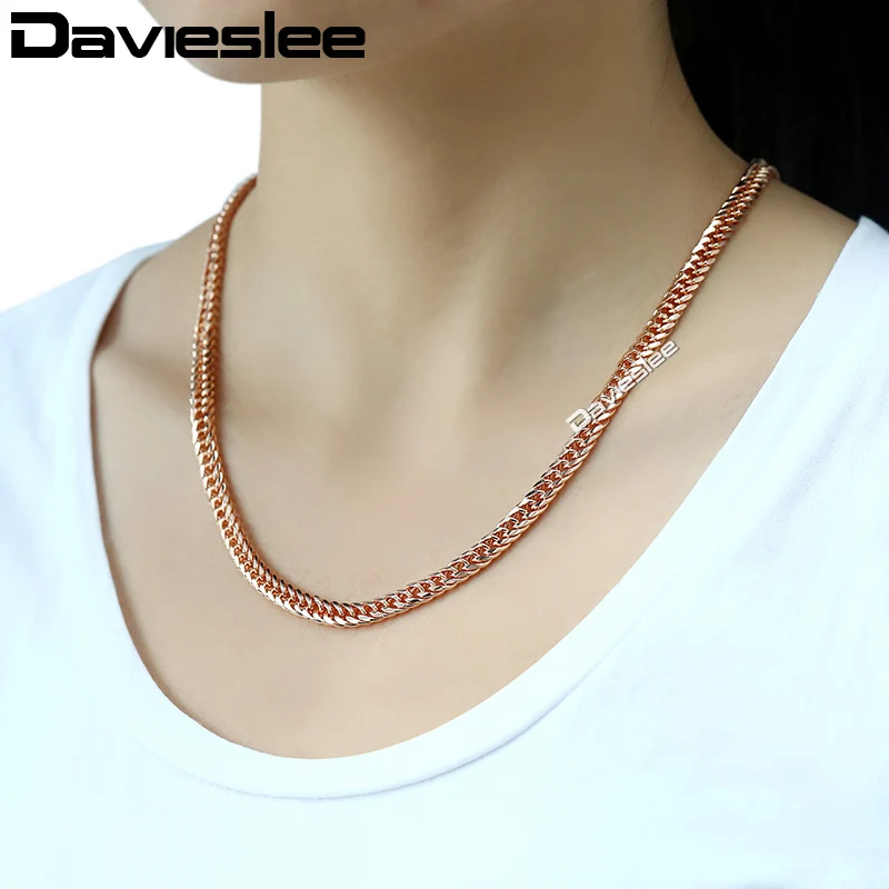 Davieslee 585 Rose Gold Color Necklace for Women Womens Chain Necklace Curb Link Wholesale Fashion Jewelry 5mm 18-36inch LGN162