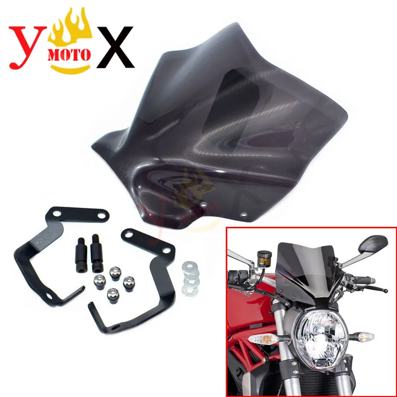 

Naked Bike Smoke Windshield Windscreen Deflector W/ Bracket Support Mounting Screws For DUCATI MONSTER 821 1200S 2014-2016 2015